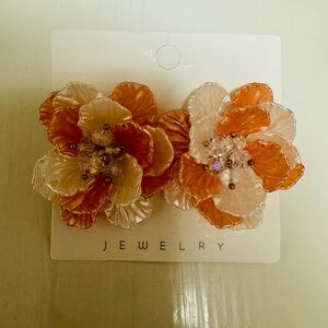 Orange and Cream Flower Earrings